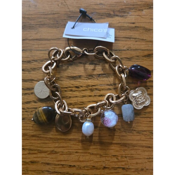 Chico's Jewelry - Chico's Gold Tone Multi Charm Chain Bracelet Bead Crystal Women's